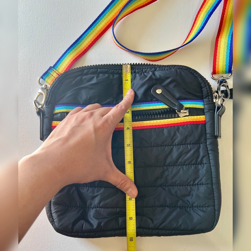 Sondra Roberts Squared black puffer crossbody bag with rainbow straps - Picture 2 of 16